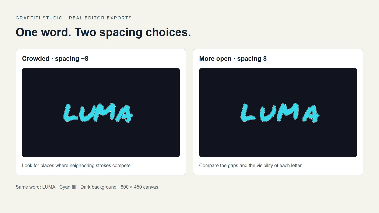 LUMA in the real Tag editor with crowded spacing and with more open spacing