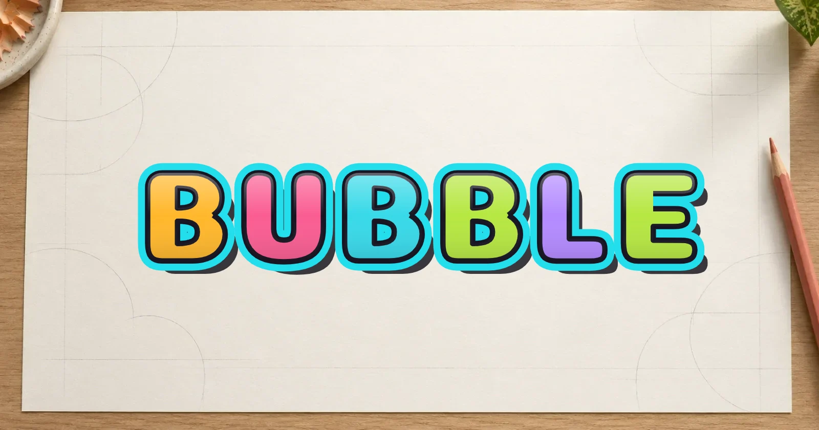 BUBBLE lettering on a clean artist practice sheet