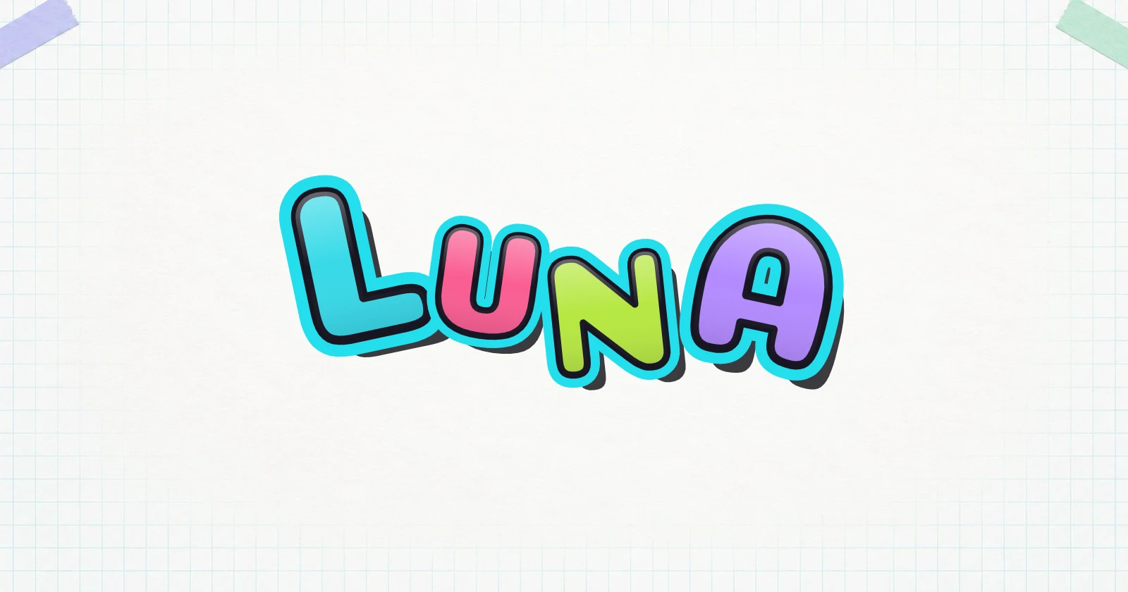 LUNA with varied letter angles, sizes, positions, and colors